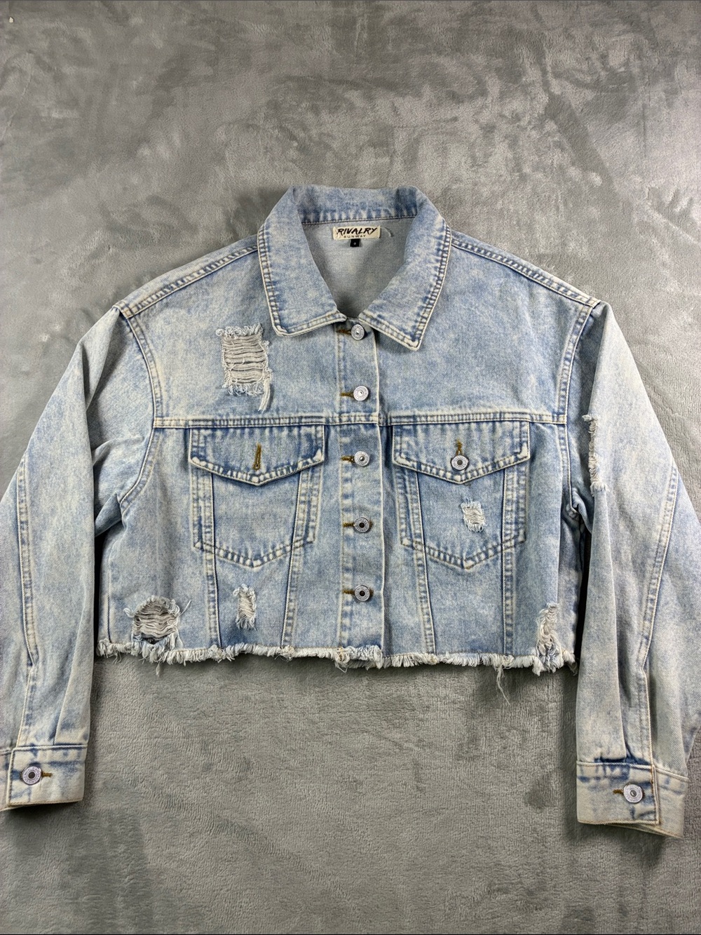 Rivalry Runway Dallas Cropped Distressed Denim Jacket Women’s Size Small